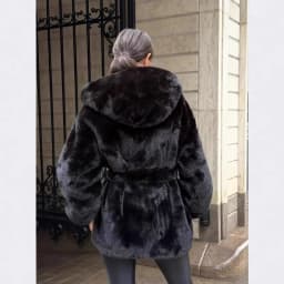 Faux Fur Jackets Women Hooded Coats Mid Length Coat Thick Warm Y2k Streetwear Jacket Elegant Work Belt Tight Waist Autumn Winter