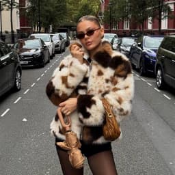 Women Faux Fur Coats Jackets Turn Down Collar Print Coat Thick Warm Y2k Streetwear Jacket Elegant Work Outerwear Autumn Winter