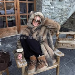 Neo Mint Vintage Luxury Fashion Hooded Faux Fur Coat Women 2025 Winter Slavic Style Girl Striped Fox Fur Jacket Long Overcoat