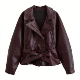 HH Women Fashion Black Short Faux Leather Trench Coat Long Sleeve Lapel Jacket With Belt Vintage Lady Motorcycle Jacket Outwear