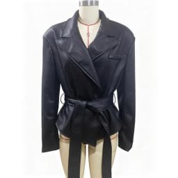 Motorcycle PU Leather Jacket Women 2026 Lace Up Turndown Collar Short Coat Jacket Full Sleeve Soft Leather Jacket New Outwear