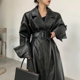 Lautaro Long Oversized PU Leather Trench Coat for Women Long Sleeve Lapel Loose Fit Fall Stylish Black Women Clothing Streetwear