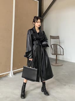 Lautaro Long Oversized PU Leather Trench Coat for Women Long Sleeve Lapel Loose Fit Fall Stylish Black Women Clothing Streetwear