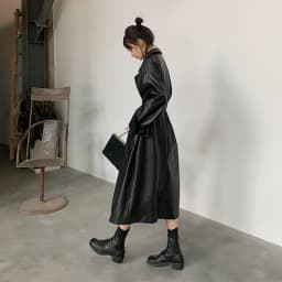 Lautaro Long Oversized PU Leather Trench Coat for Women Long Sleeve Lapel Loose Fit Fall Stylish Black Women Clothing Streetwear