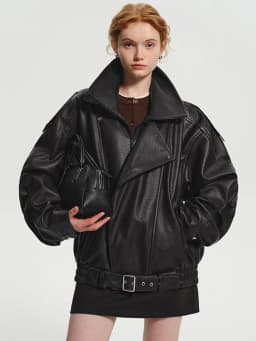 Lautaro Spring Autumn Cool Brown Oversized Pu Leather Jacket Women Long Sleeve Zip Up Luxury Designer American Retro Clothing