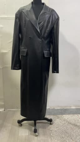 Lautaro Spring Autumn Extra Long Black Loose Pu Leather Trench Coat for Women Shoulder Pads Double Breasted Faux Leather Blazer