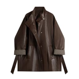 Maillard Coffee Color Design tie up Slimming Leather Jacket 2025Autumn New Loose Solid Color Outfit Korean Outerwear top Commute