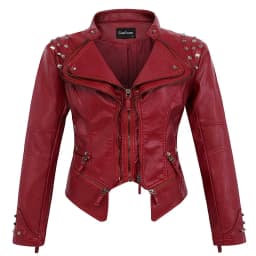 Spring New Style Suit Collar Rivet Waist Short Washed Pu Leather Jacket