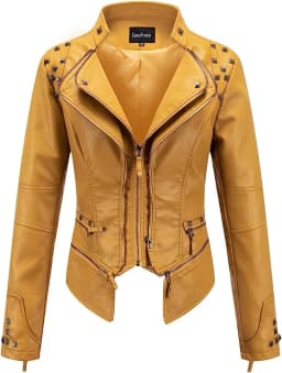 Spring New Style Suit Collar Rivet Waist Short Washed Pu Leather Jacket
