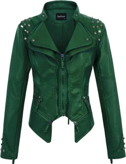 Spring New Style Suit Collar Rivet Waist Short Washed Pu Leather Jacket