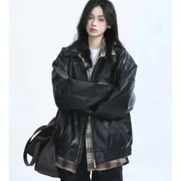Retro Ladies Fashion Zipper Faux Leather Jacket Spring Autumn Women Long Sleeves Leather Coat 2025 Female PU Leather Outwear