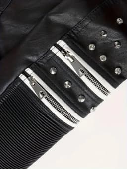 Luxury Studded Leather Jacket, Motorcycle Slim Fit Punk Rock Women's Diamond Zipper Multi-Pocket Jacket zipper Coat Outwea