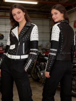 Luxury Studded Leather Jacket, Motorcycle Slim Fit Punk Rock Women's Diamond Zipper Multi-Pocket Jacket zipper Coat Outwea
