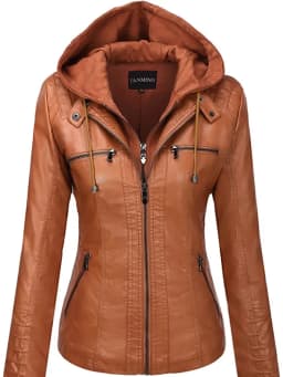 Hooded Leather Jacket Two-Piece Set Removable Large Size Leather Jacket for Women Spring Fall Outwear Women Pu Washed Leather
