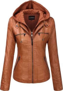 Hooded Leather Jacket Two-Piece Set Removable Large Size Leather Jacket for Women Spring Fall Outwear Women Pu Washed Leather