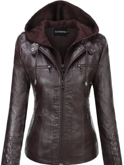 Hooded Leather Jacket Two-Piece Set Removable Large Size Leather Jacket for Women Spring Fall Outwear Women Pu Washed Leather