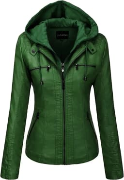 Hooded Leather Jacket Two-Piece Set Removable Large Size Leather Jacket for Women Spring Fall Outwear Women Pu Washed Leather