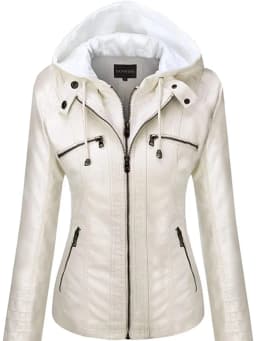 Hooded Leather Jacket Two-Piece Set Removable Large Size Leather Jacket for Women Spring Fall Outwear Women Pu Washed Leather