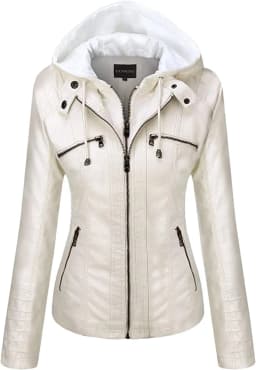 Hooded Leather Jacket Two-Piece Set Removable Large Size Leather Jacket for Women Spring Fall Outwear Women Pu Washed Leather