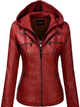 Hooded Leather Jacket Two-Piece Set Removable Large Size Leather Jacket for Women Spring Fall Outwear Women Pu Washed Leather