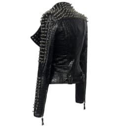 2026 Steampunk Rock Rivet Women's Leather Jacket Slim Short Streetwear Gothic Embroidery PU Leather Locomotive Coat Femme
