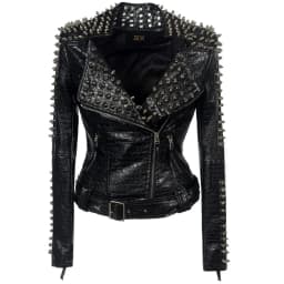 2026 Steampunk Rock Rivet Women's Leather Jacket Slim Short Streetwear Gothic Embroidery PU Leather Locomotive Coat Femme