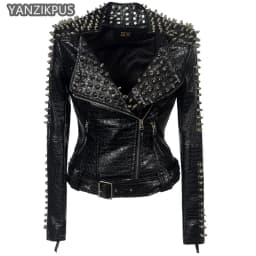 2026 Steampunk Rock Rivet Women's Leather Jacket Slim Short Streetwear Gothic Embroidery PU Leather Locomotive Coat Femme