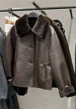Women's Jacket 2025 Autumn/Winter New Arrivals Dark Brown Long-Sleeve Faux Leather Reversible Jacket Stylish and Unique