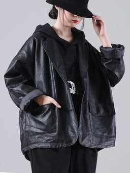 Amax luluE 2025 Autumn England Designer Womens Black Faux Leather Jackets Loose Casual Biker Coat Females Harajuku Pu Streetwear
