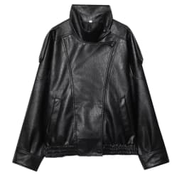 HXAO Black Jacket Women's Coat Faux Leather Jacket Outerwears Demi-Season Bomber Moto Biker Zipper Jacket High Neck Short Coat