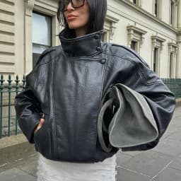 HXAO Black Jacket Women's Coat Faux Leather Jacket Outerwears Demi-Season Bomber Moto Biker Zipper Jacket High Neck Short Coat
