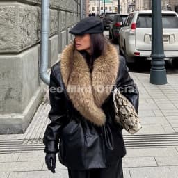 Neo Mint Luxury Brand Fashion Design Black Long Faux Leather Coat Women Detachable Fur Collar Oversized PU Leather Jacket Blazer