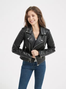 2025 New Spring Autumn Women Faux Pu Leather Short Jacket Embossed Motorcycle Biker Female Zipper Lapel Loose Coat Outwear