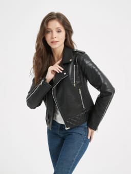 2025 New Spring Autumn Women Faux Pu Leather Short Jacket Embossed Motorcycle Biker Female Zipper Lapel Loose Coat Outwear