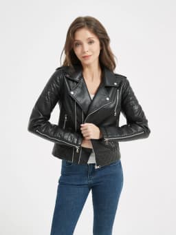 2025 New Spring Autumn Women Faux Pu Leather Short Jacket Embossed Motorcycle Biker Female Zipper Lapel Loose Coat Outwear