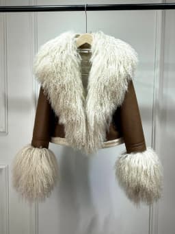 2025 Winter Women Warm Faux Leather Sheepskin Coat Female Zipper Slim Streetwear Moto Biker Jacket Large Real Wool Fur Collar