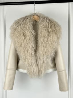 2025 Winter Women Warm Faux Leather Sheepskin Coat Female Zipper Slim Streetwear Moto Biker Jacket Large Real Wool Fur Collar