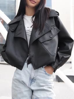 Ailegogo Streetwear Women Moto Biker Loose Short Pu Faux Leather Jacket Spring Autumn Female Big Pocket Coat Outwear