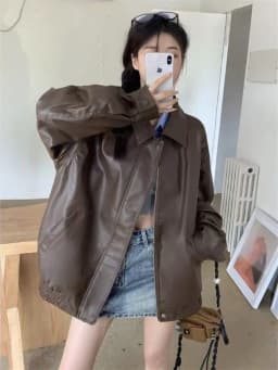 2025 Faux Leather Jacket Women American Vintage Solid Pu Loose Casual Biker Outwear Streetwear Coats Woman