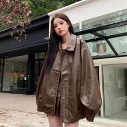 2025 Faux Leather Jacket Women American Vintage Solid Pu Loose Casual Biker Outwear Streetwear Coats Woman