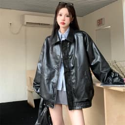 2025 Faux Leather Jacket Women American Vintage Solid Pu Loose Casual Biker Outwear Streetwear Coats Woman