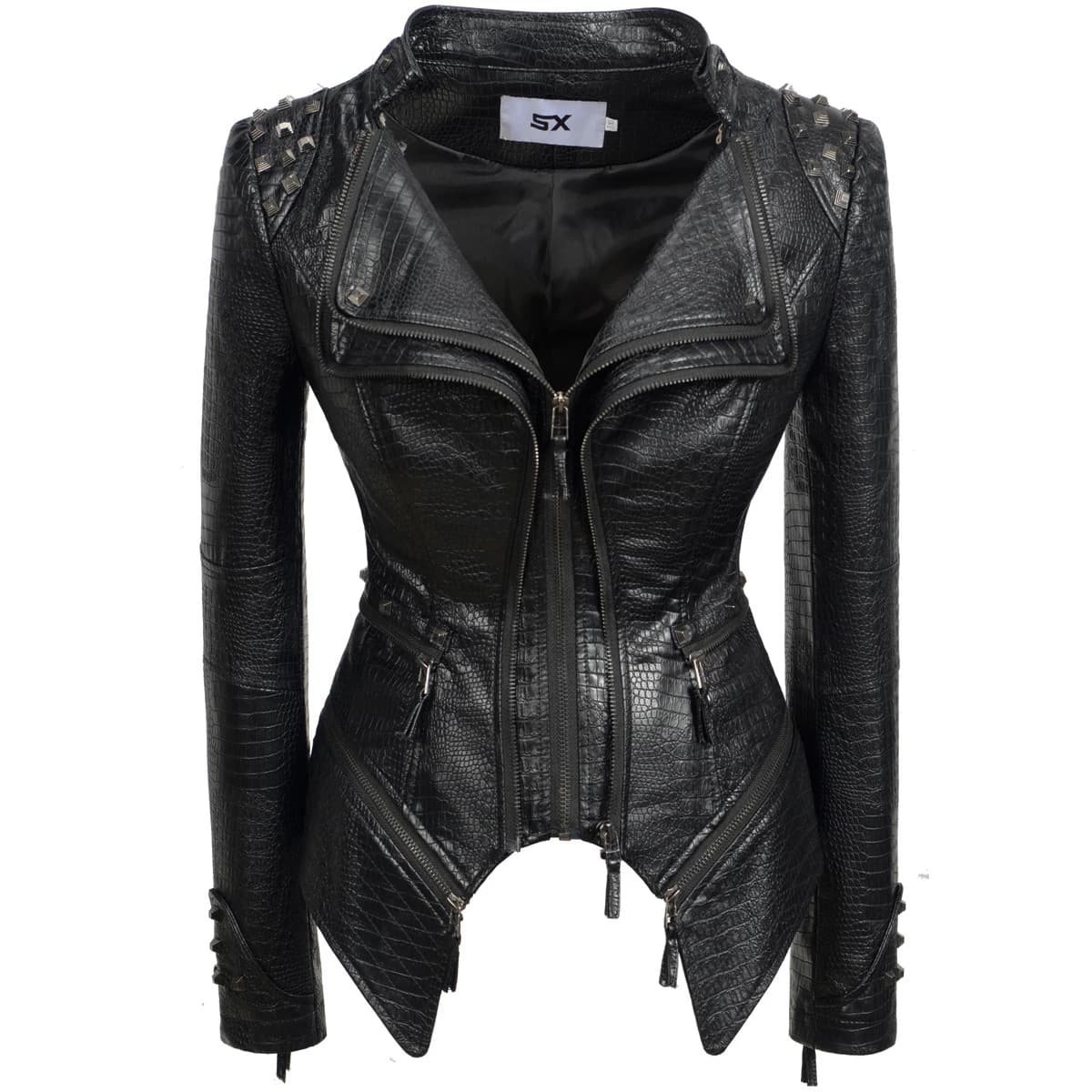 Fashion SX Women's Crocodile Rivet PU Jacket Perfect Shape Motorcycle Bicycle Jacket