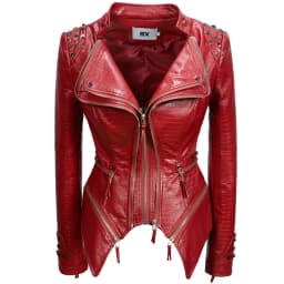Fashion SX Women's Crocodile Rivet PU Jacket Perfect Shape Motorcycle Bicycle Jacket