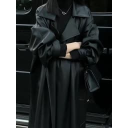Design Blazers Leather Trench Coat For Women Spring Autumn Over The Knee Long PU Leather Jacket Female Black Leather Windbreaker
