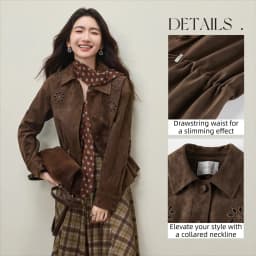 SENTUBILA Faux Leather Shirt Jacket for Women 2026 Spring Hollow-out Embroidery Short Coat Retro Office Lady Outerwear 161WB4866