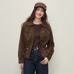 SENTUBILA Faux Leather Shirt Jacket for Women 2026 Spring Hollow-out Embroidery Short Coat Retro Office Lady Outerwear 161WB4866