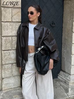 Street Women's Belt Leather Jackets Loose Lapel Zipper Long Sleeve Pockets Female Coats 2026 Autumn Lady Fashion Y2k Outwear