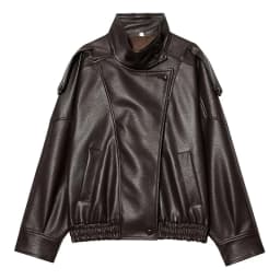 HXAO Women's Faux Leather Jacket Short Coat Black Bomber Jackets For Woman Loose Winter Outerwear High Neck Aviator Jackets