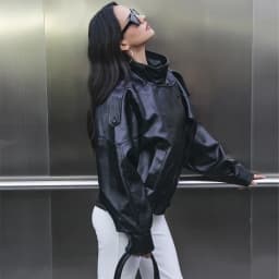 HXAO Women's Faux Leather Jacket Short Coat Black Bomber Jackets For Woman Loose Winter Outerwear High Neck Aviator Jackets