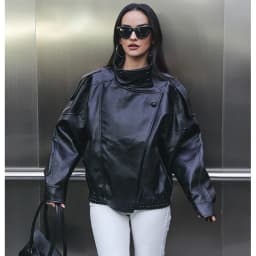 HXAO Women's Faux Leather Jacket Short Coat Black Bomber Jackets For Woman Loose Winter Outerwear High Neck Aviator Jackets